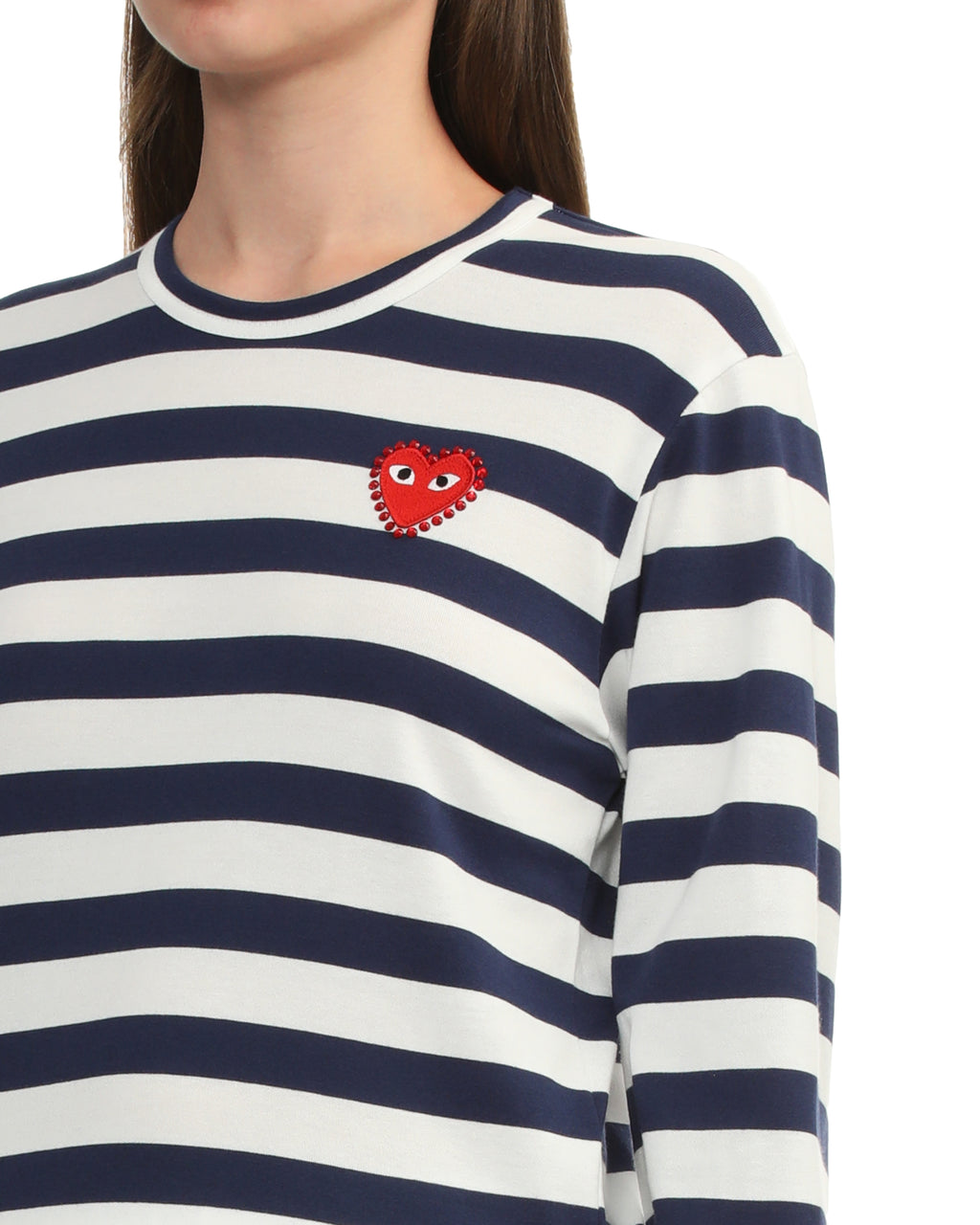 Rhinestone heart wide stripes tee