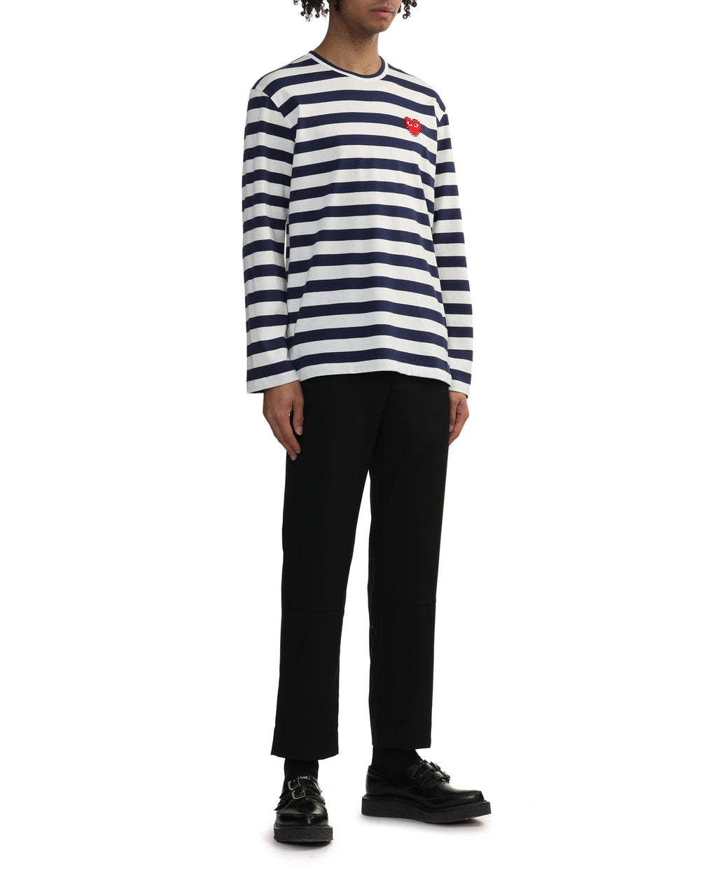 Rhinestone heart wide stripes tee