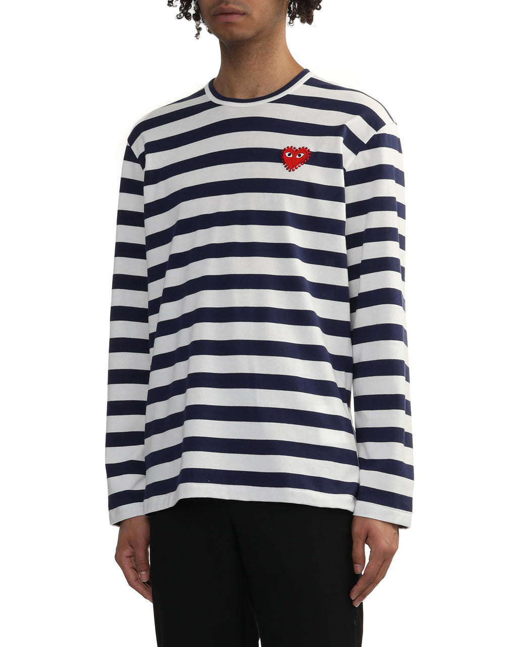 Rhinestone heart wide stripes tee
