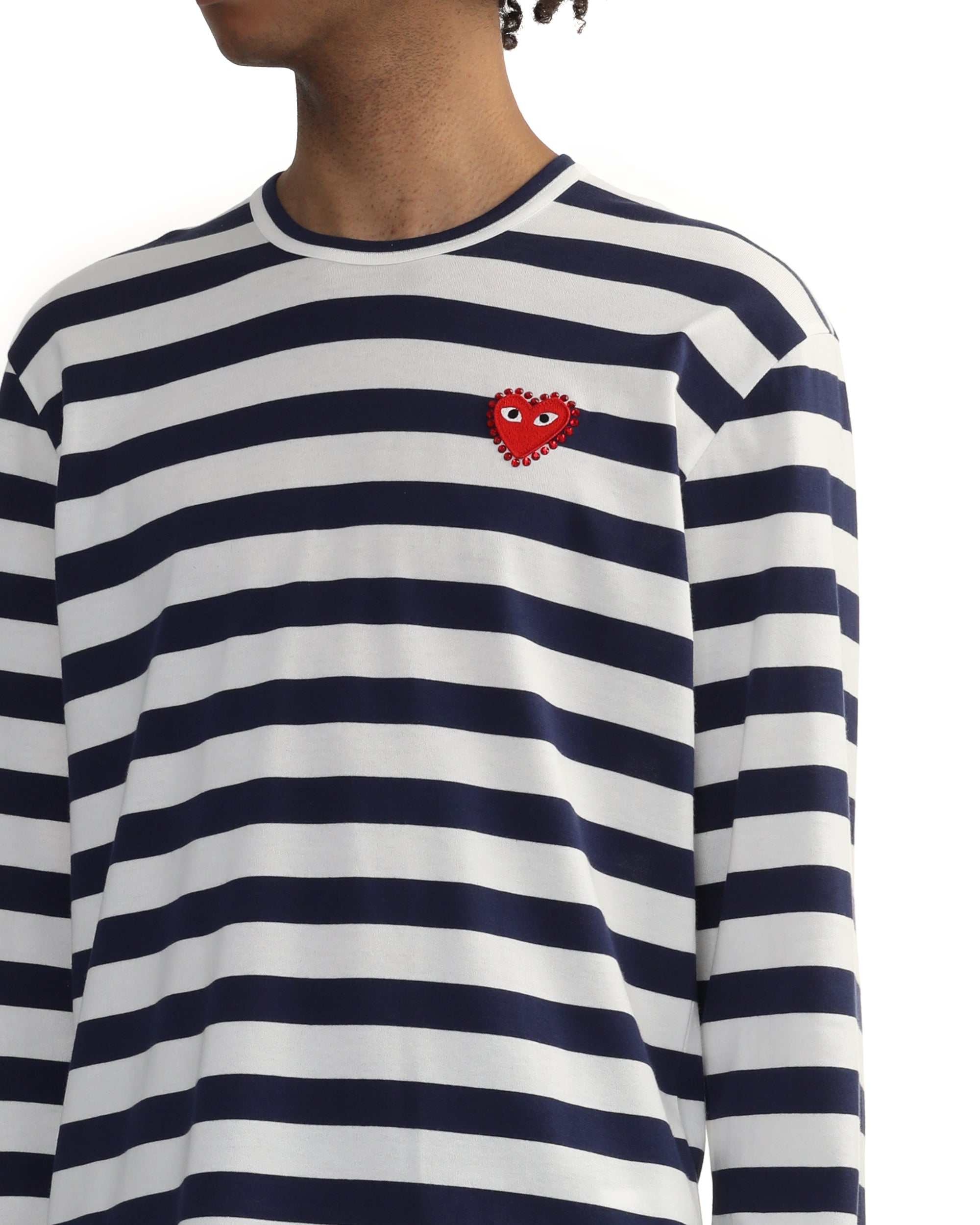 Rhinestone heart wide stripes tee