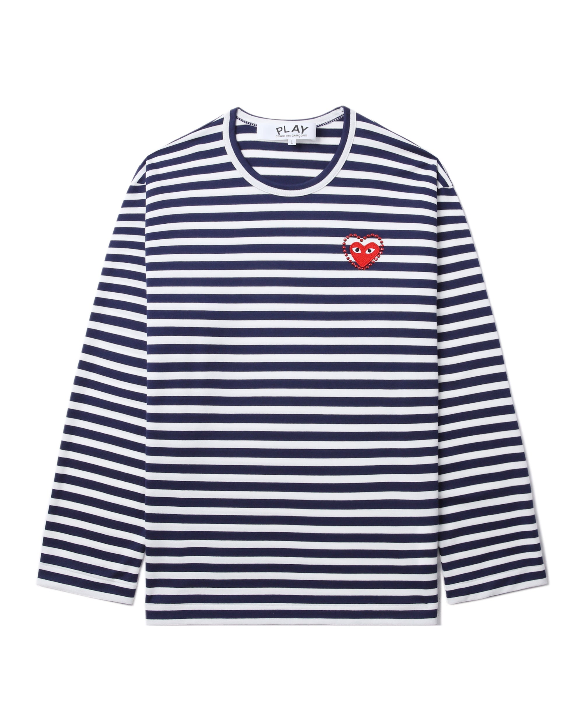 Rhinestone heart striped tee