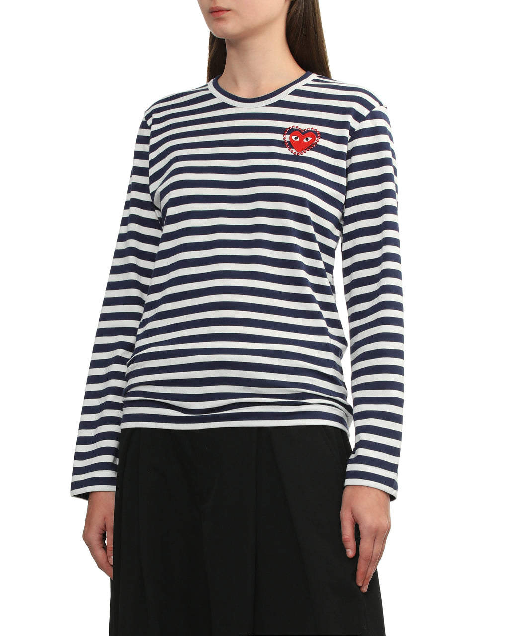 Rhinestone heart striped tee