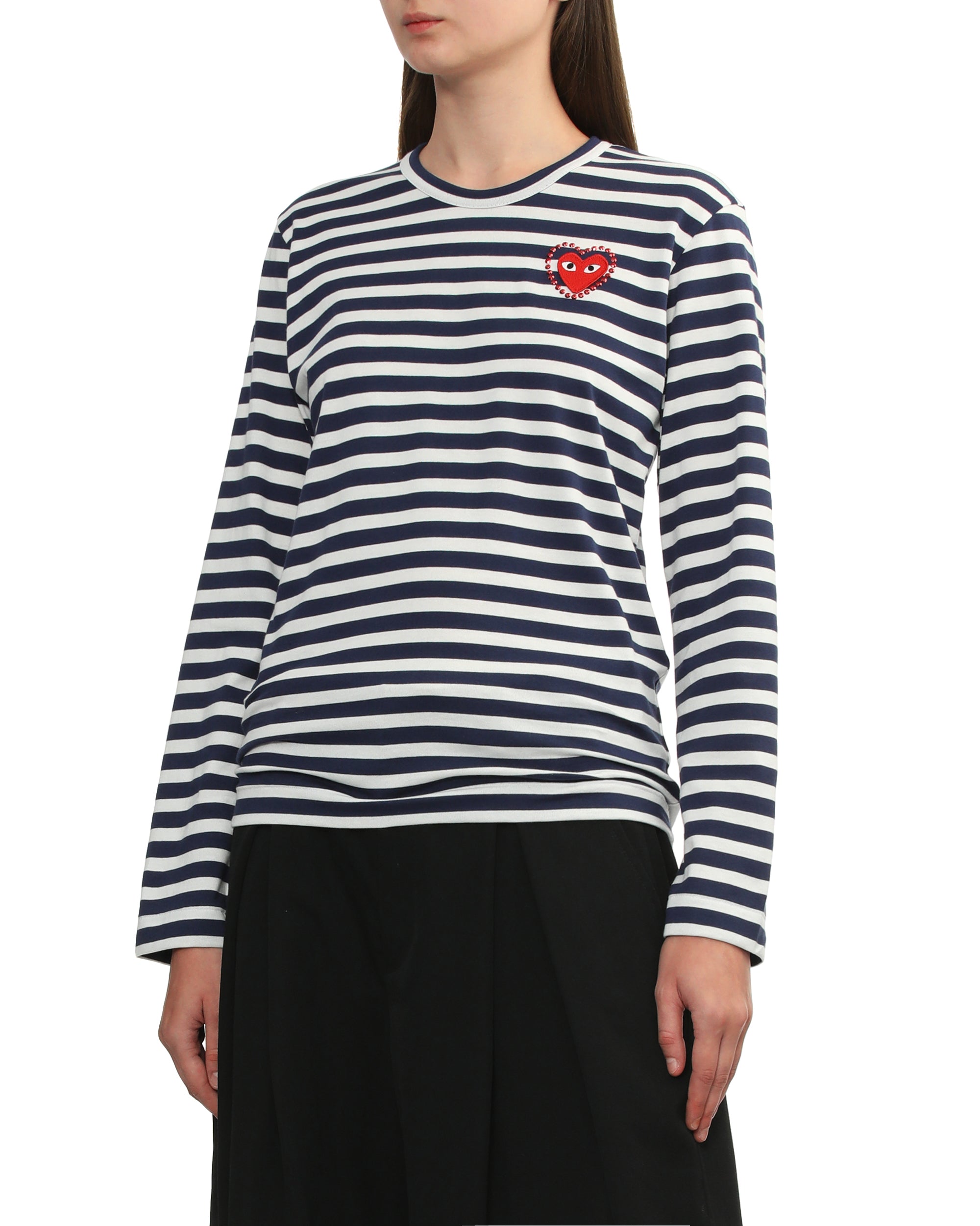 Rhinestone heart striped tee