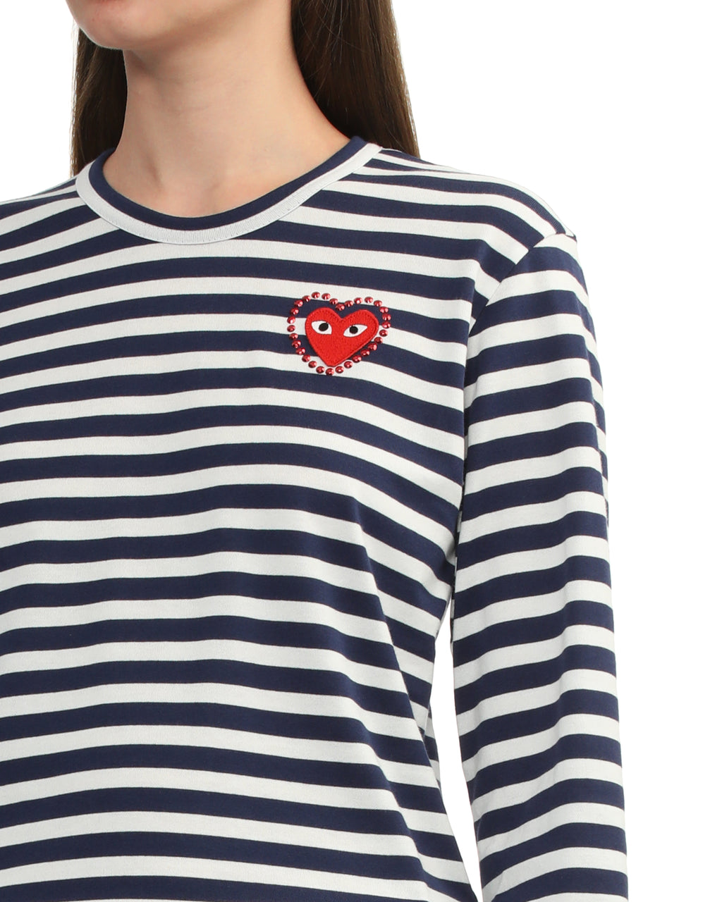 Rhinestone heart striped tee