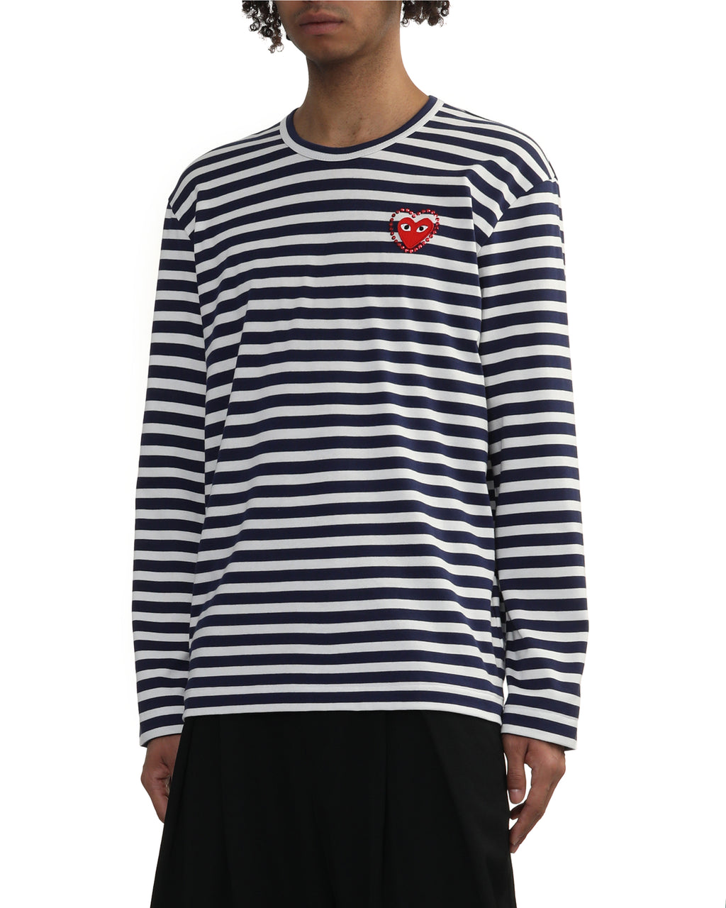 Rhinestone heart striped tee