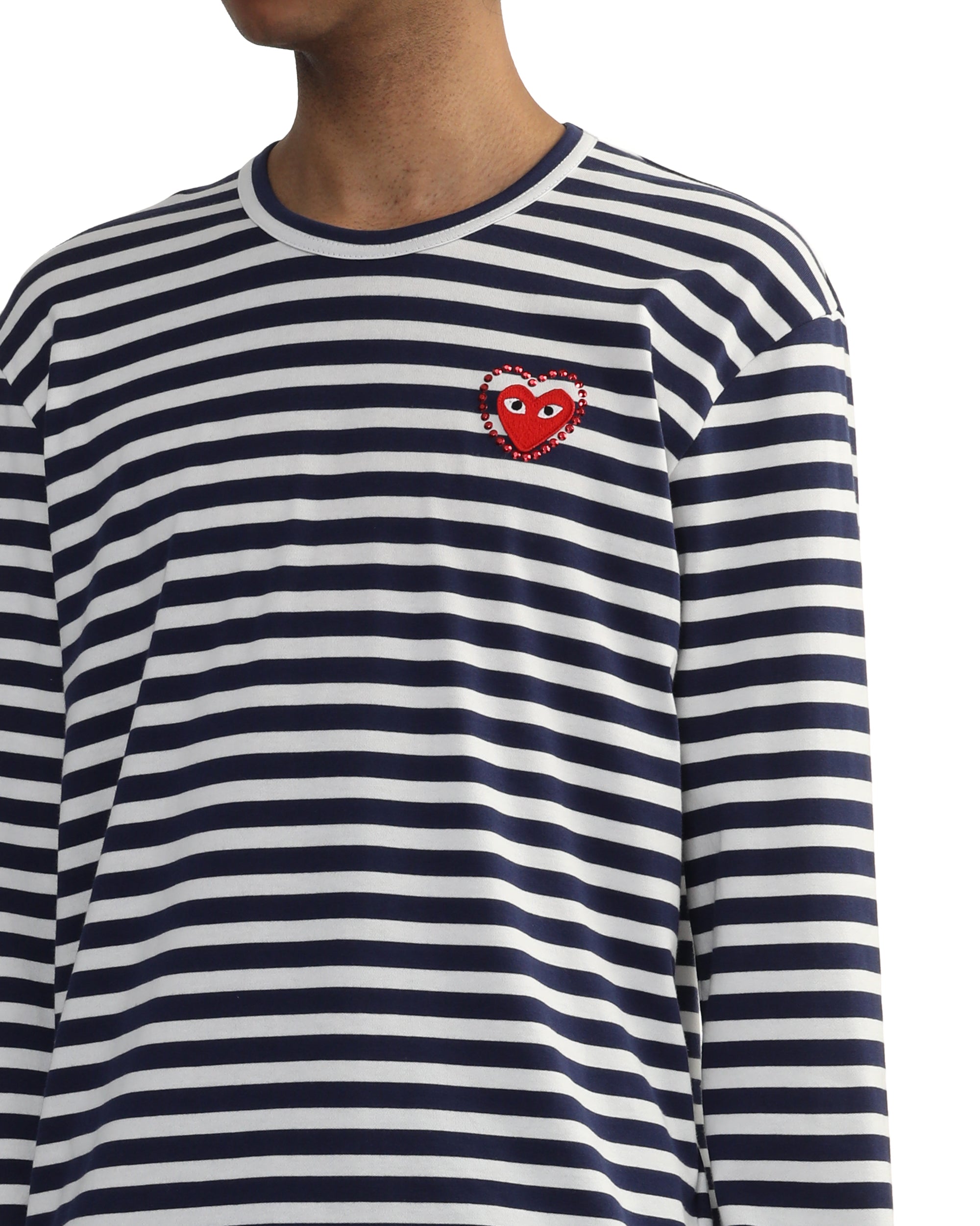 Rhinestone heart striped tee