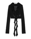 Cropped pointelle cardigan