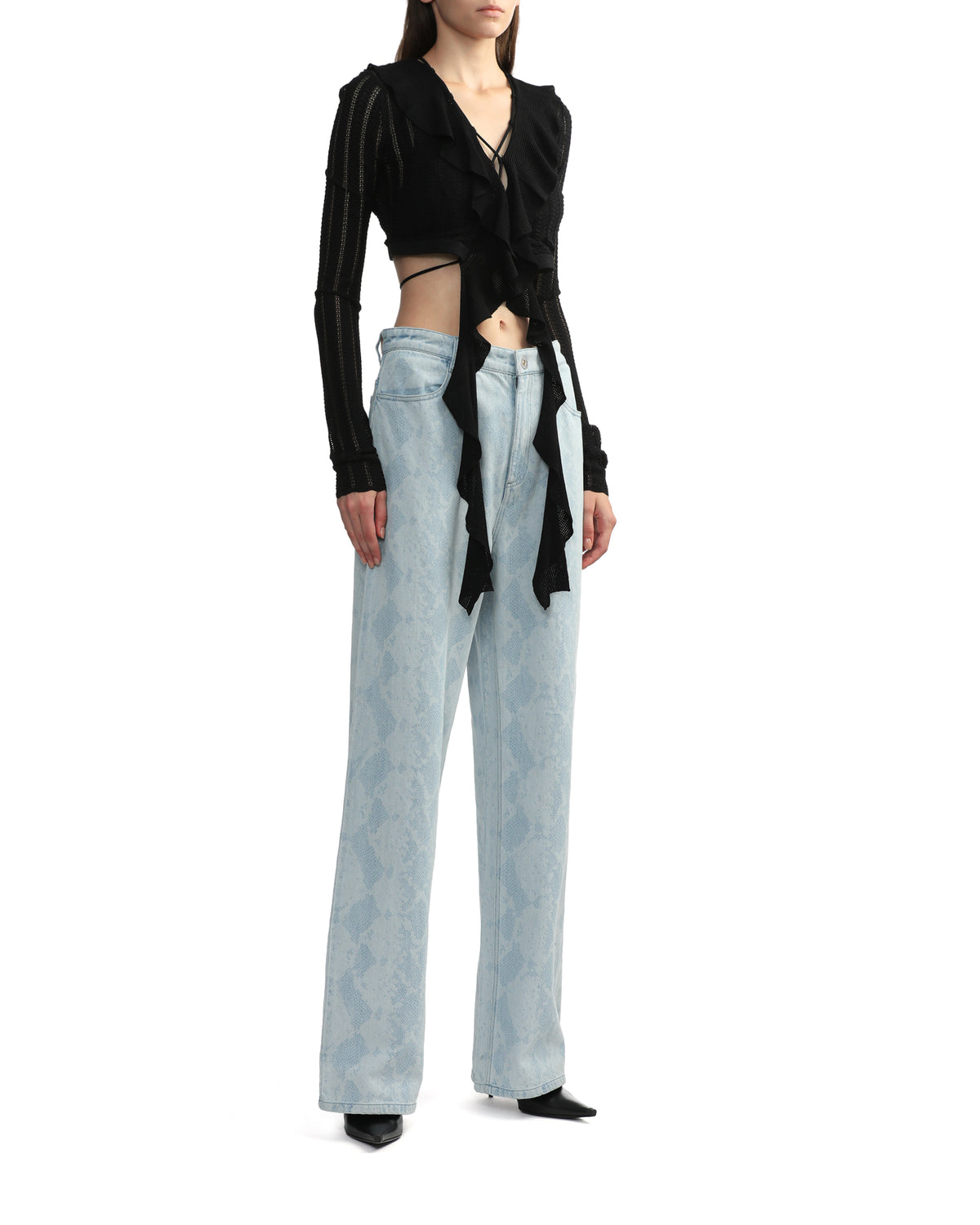 Cropped pointelle cardigan