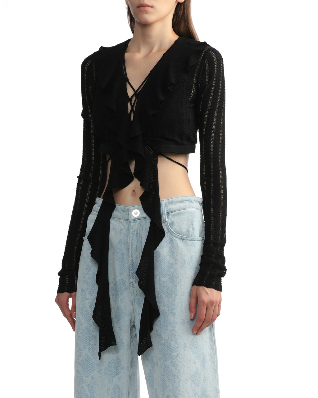 Cropped pointelle cardigan