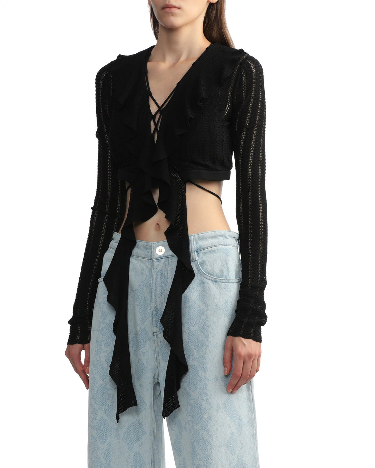 Cropped pointelle cardigan