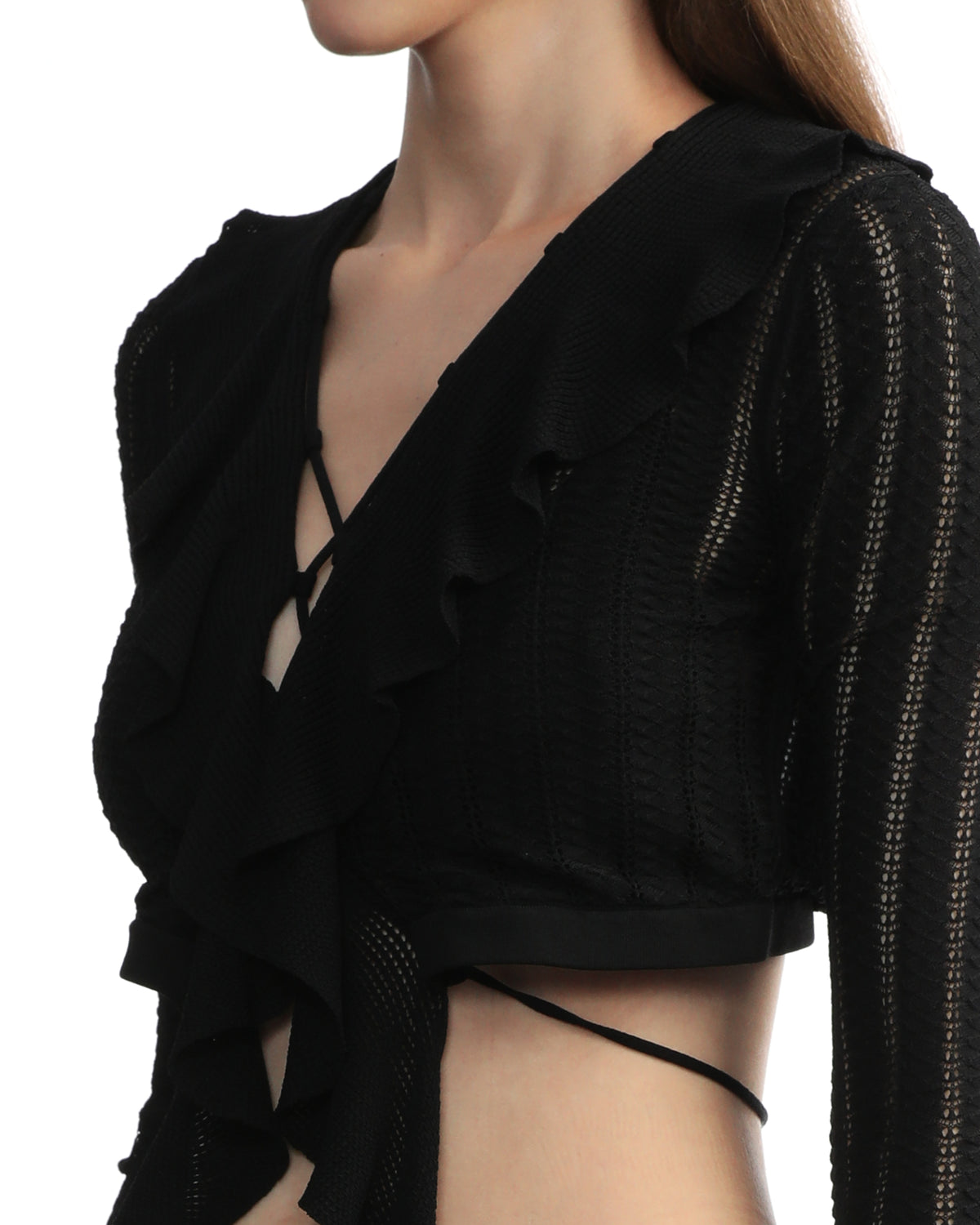 Cropped pointelle cardigan
