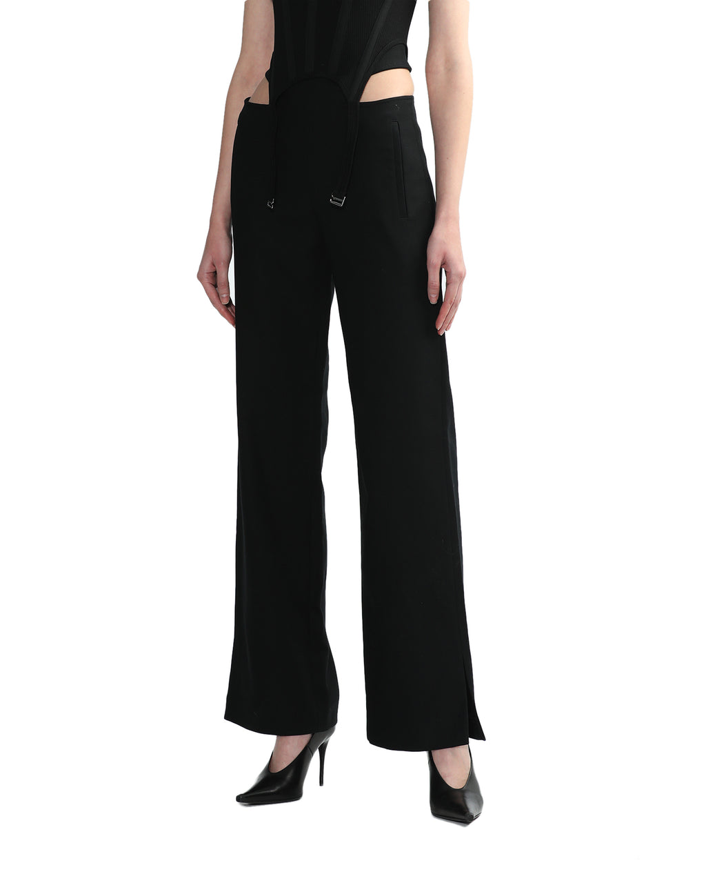 Y-front buckle trousers