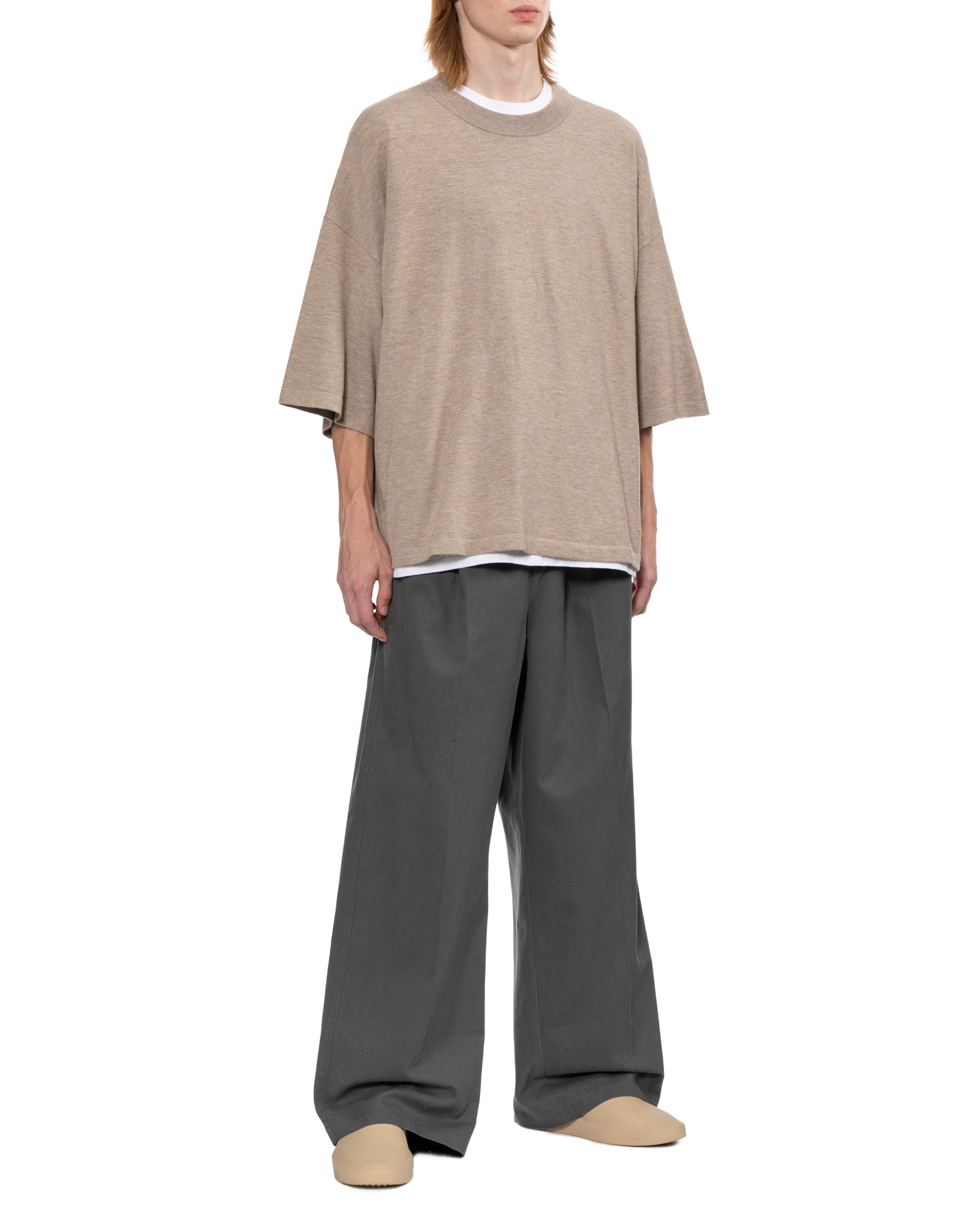 Cotton twill pleat front drawstring pant