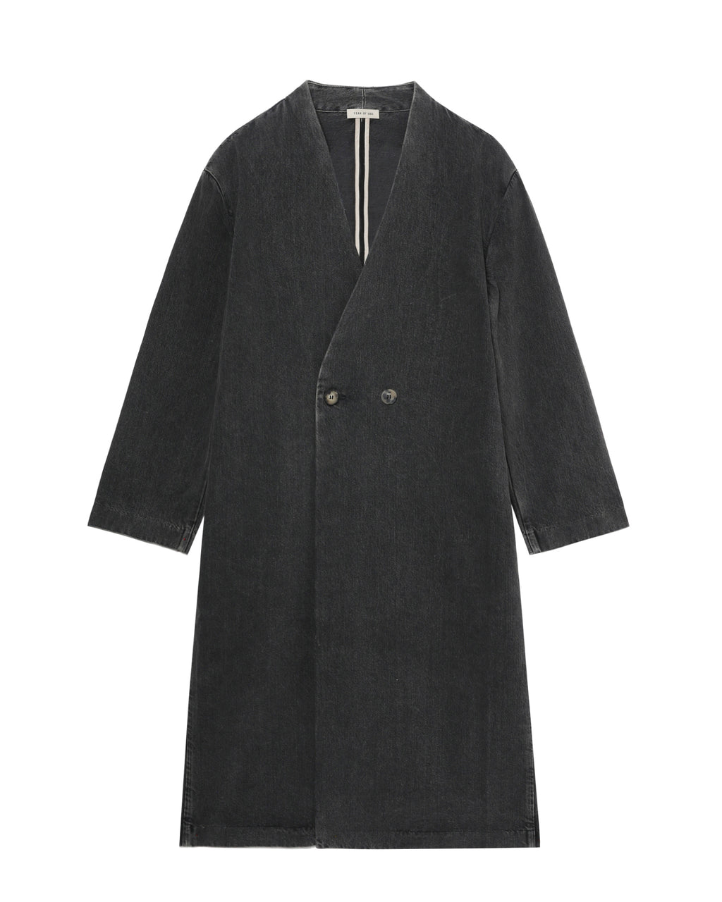 Denim duster lapelless coat