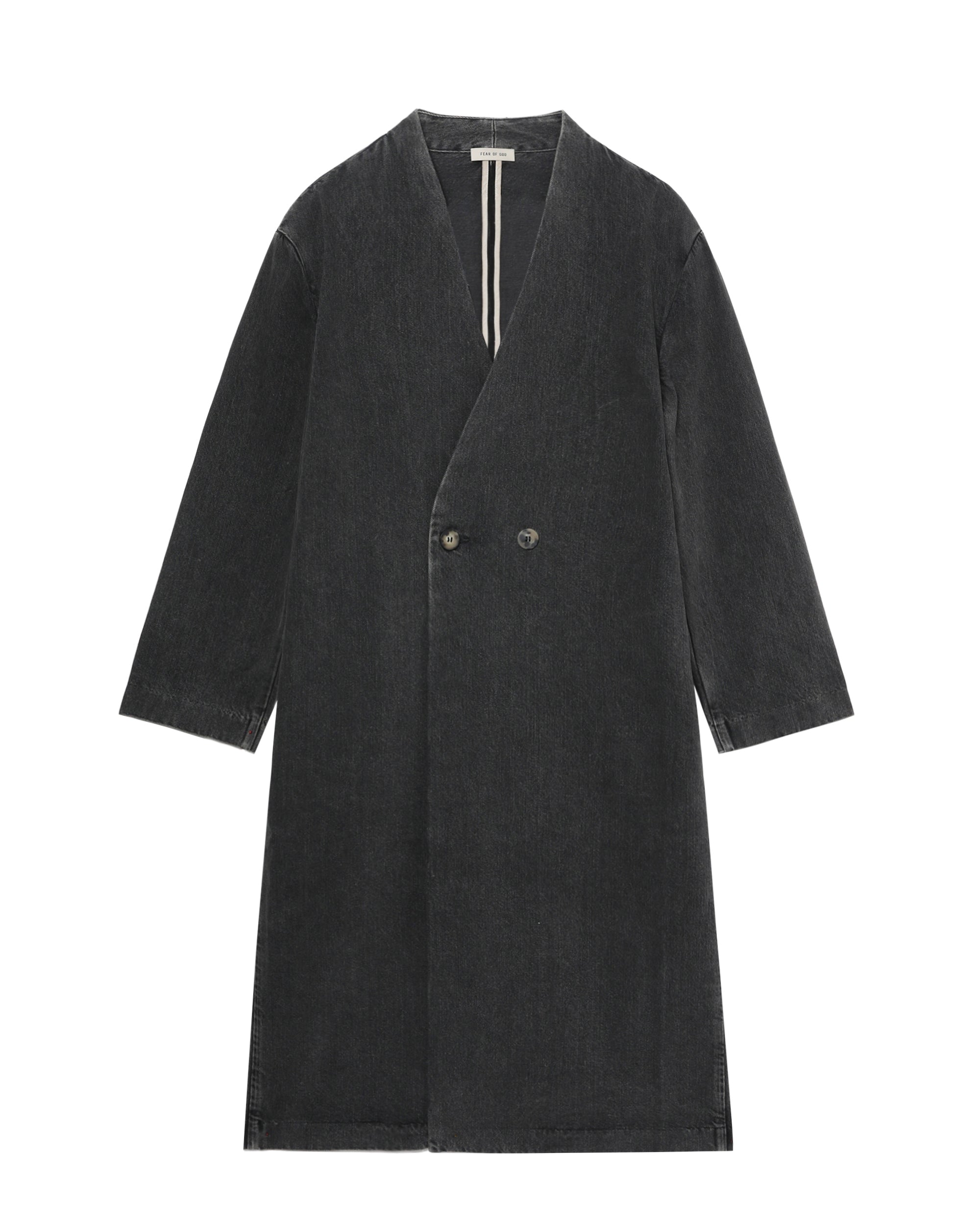 Denim duster lapelless coat