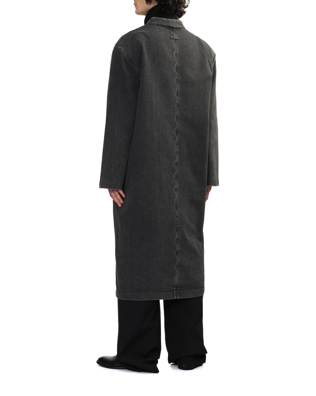 Denim duster lapelless coat