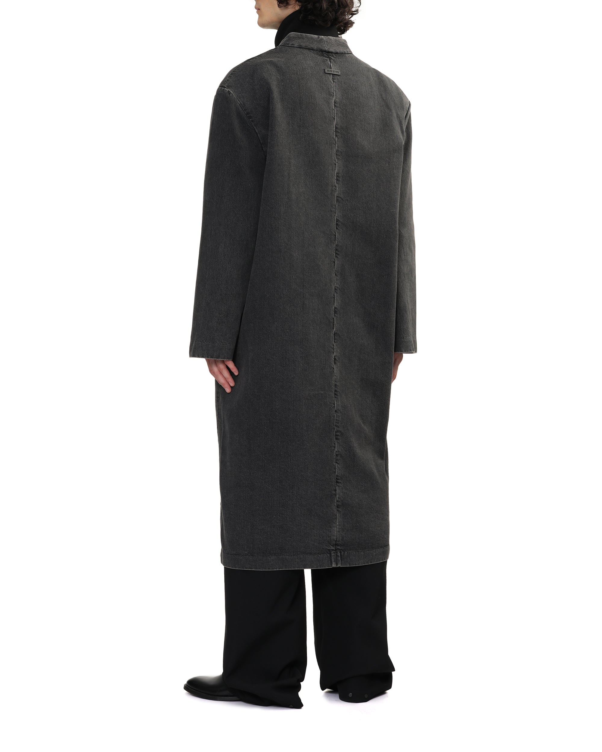 Denim duster lapelless coat