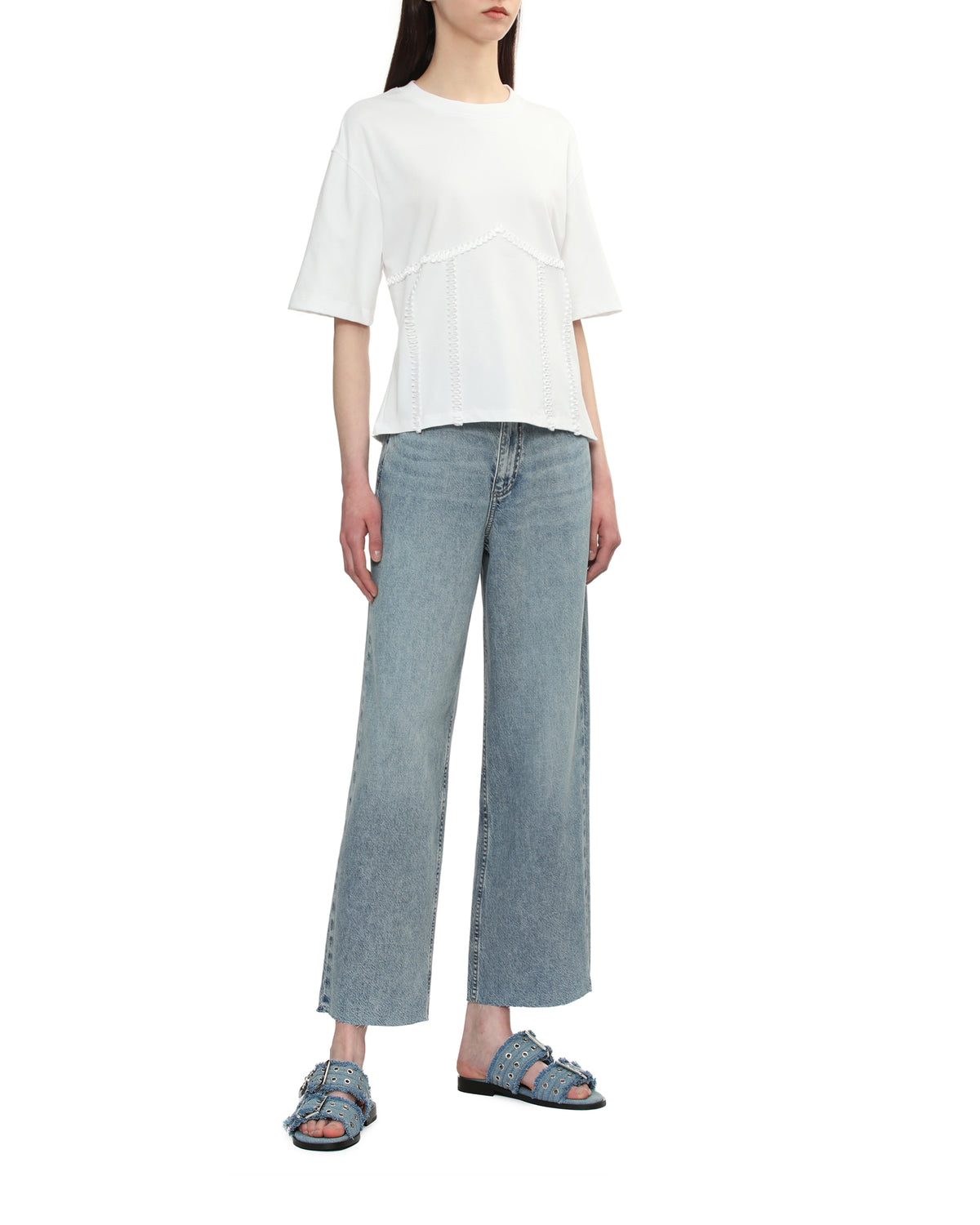 Denim feminine buckle two-strap sandals