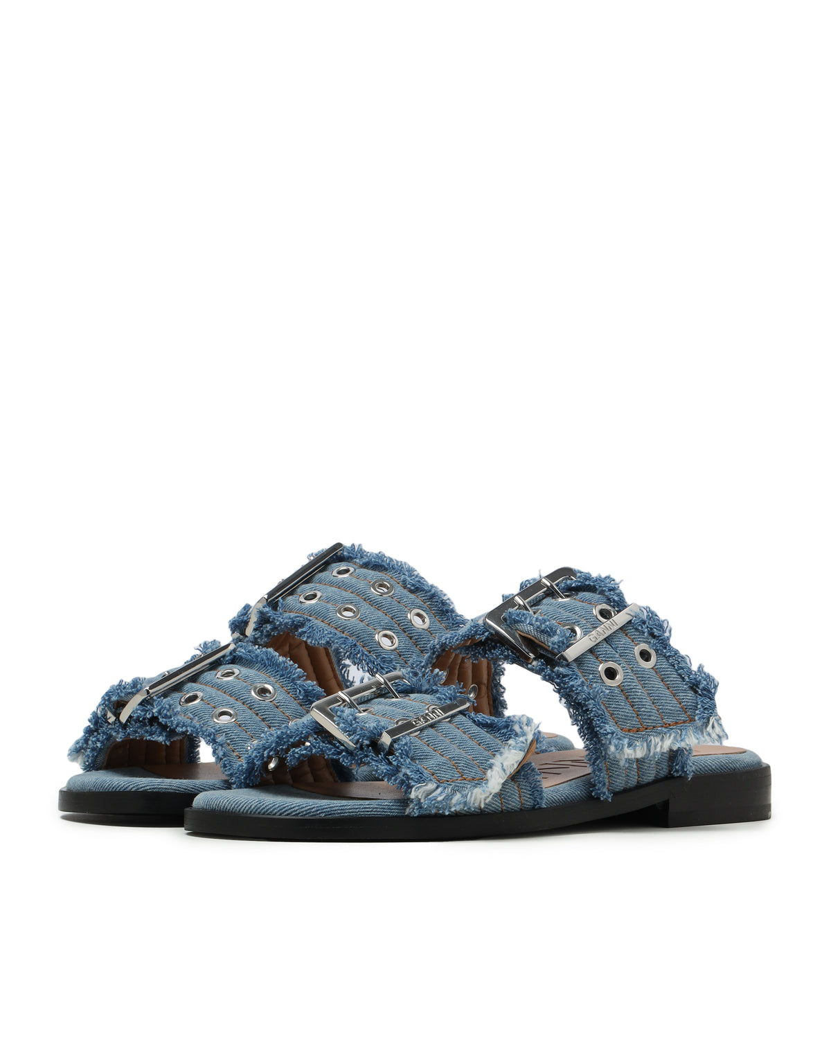Denim feminine buckle two-strap sandals