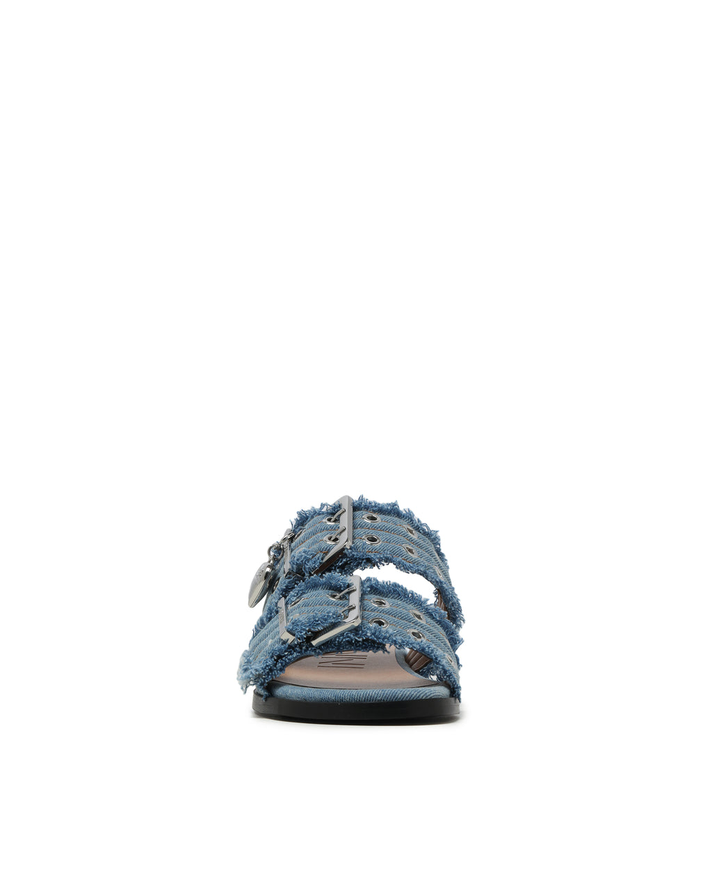 Denim feminine buckle two-strap sandals