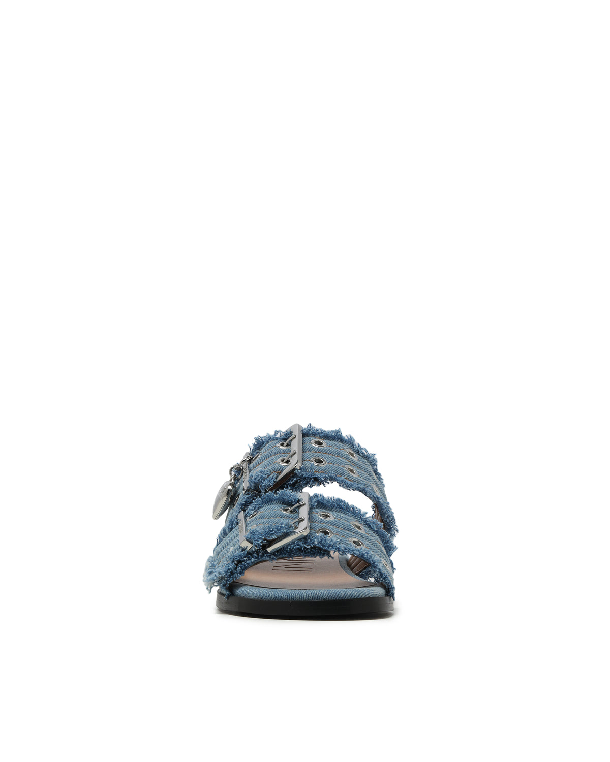 Denim feminine buckle two-strap sandals