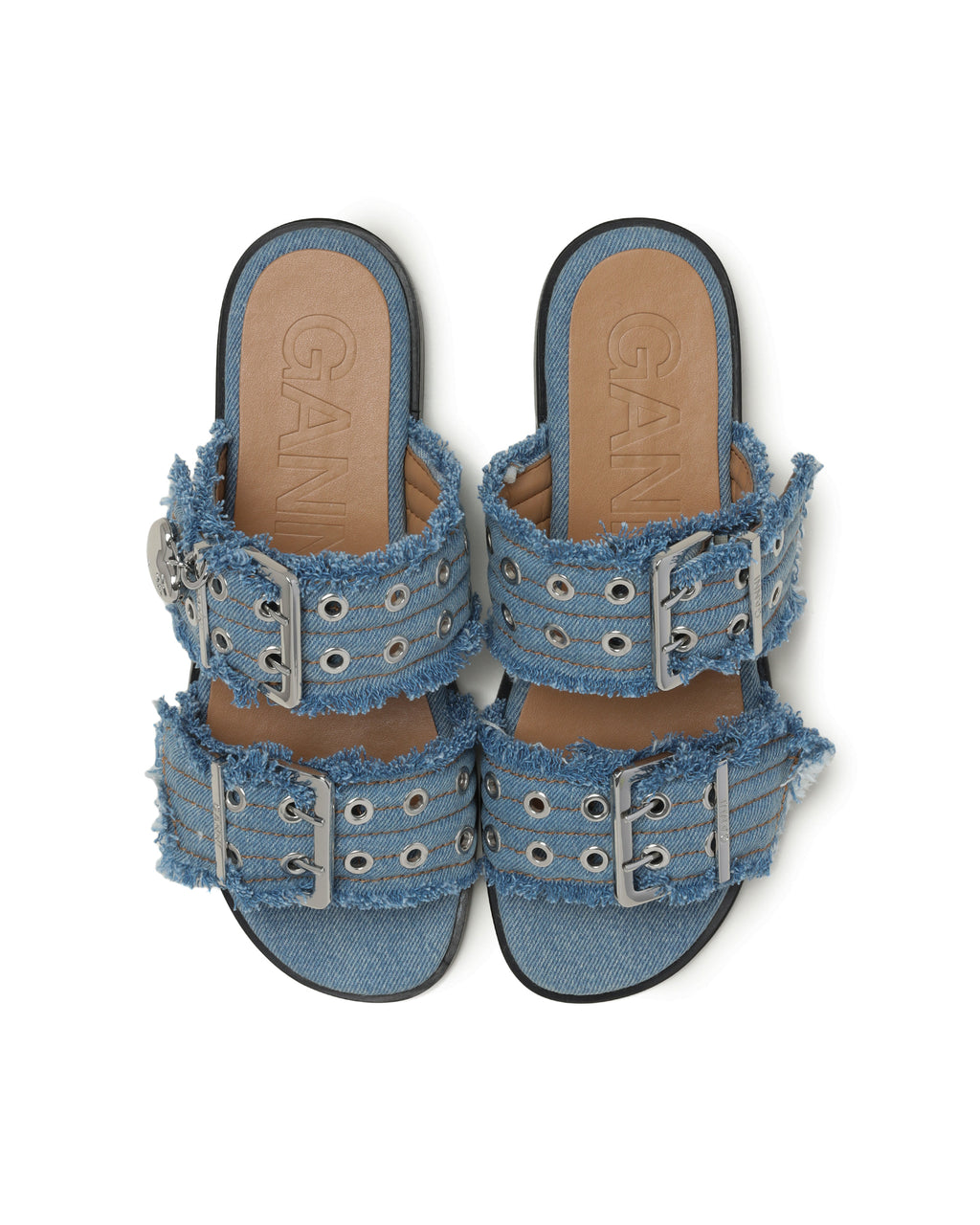 Denim feminine buckle two-strap sandals