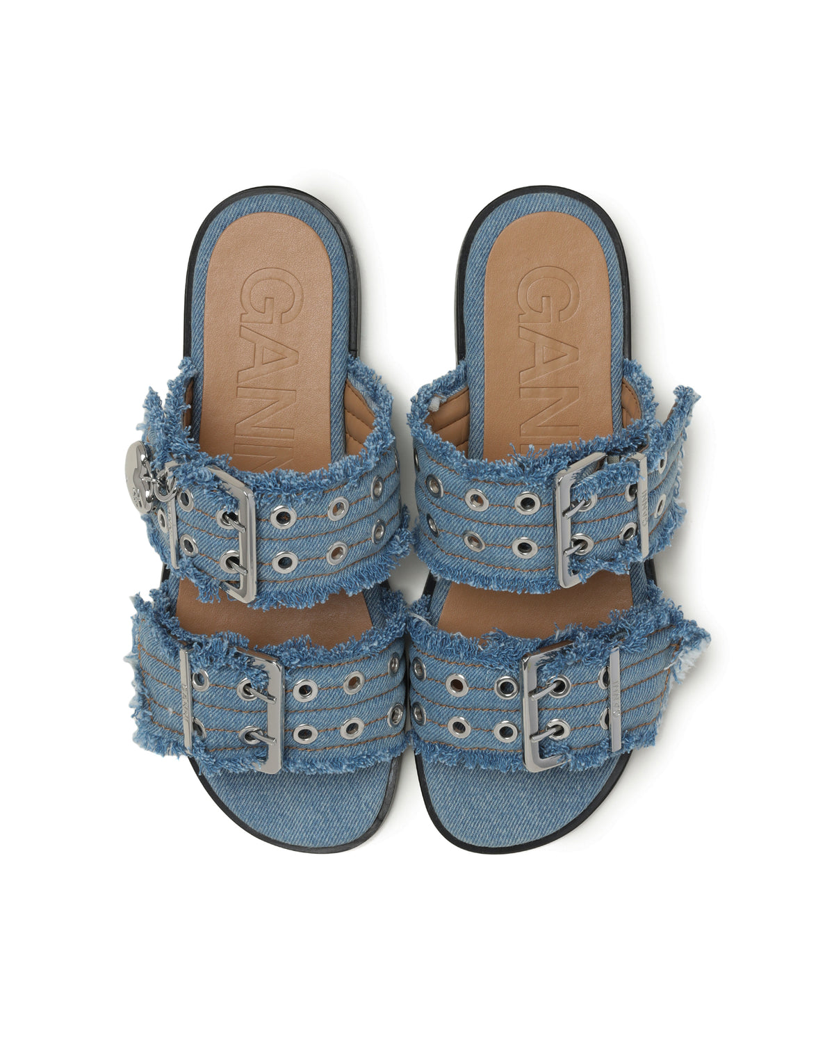 Denim feminine buckle two-strap sandals