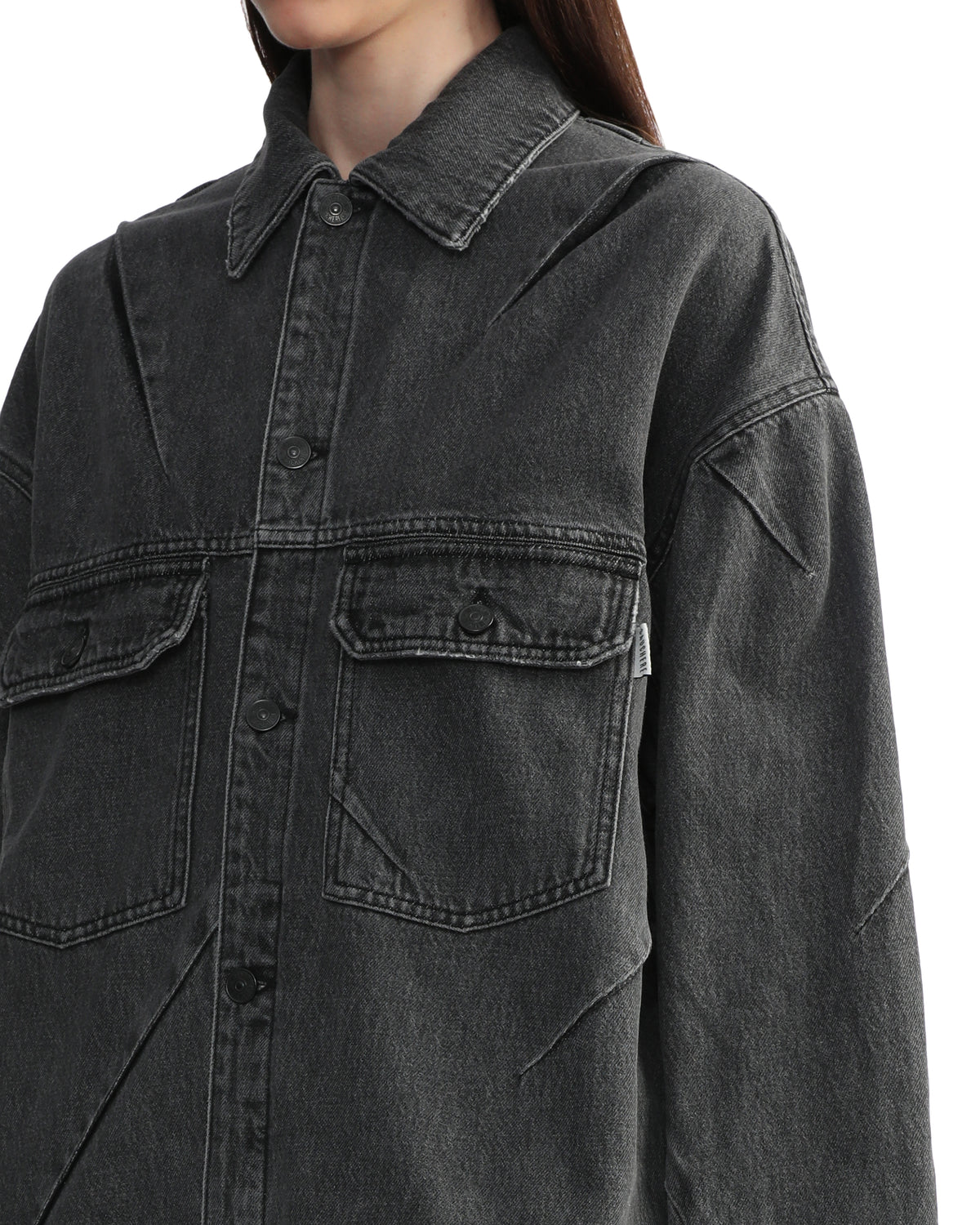 Oversized denim jacket pleat stitching