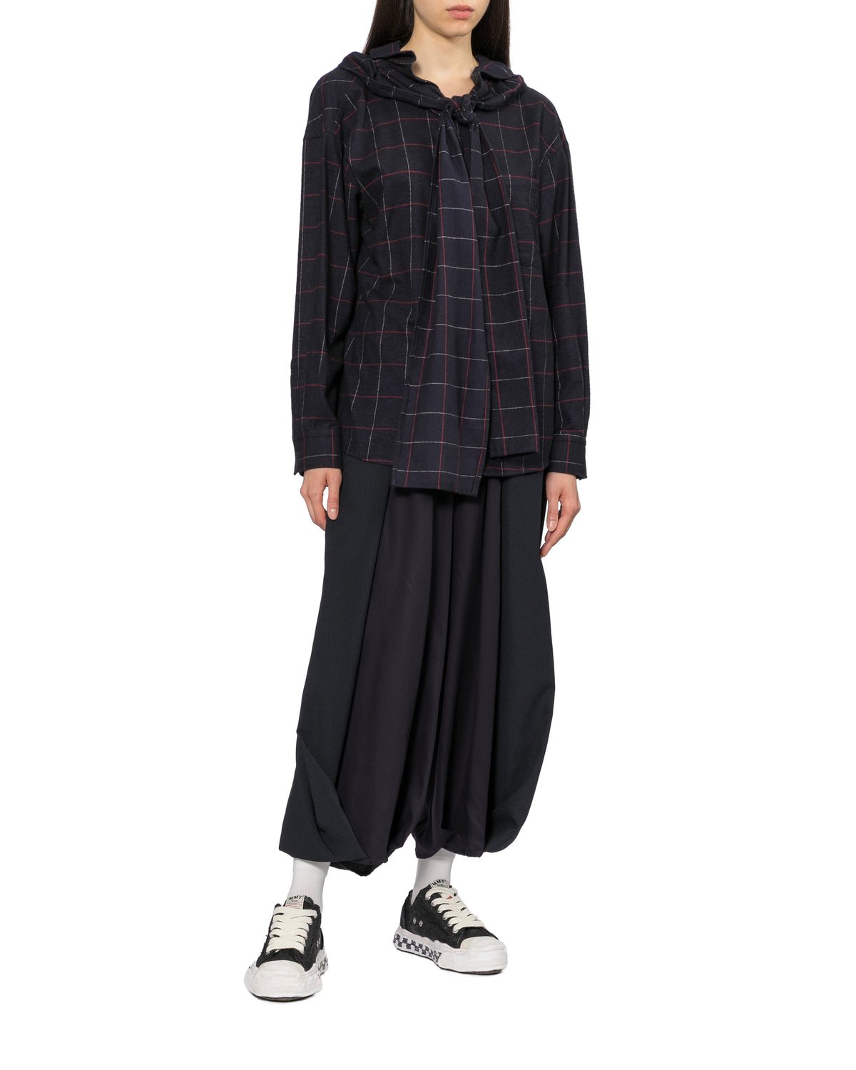 Checked hooded blouse