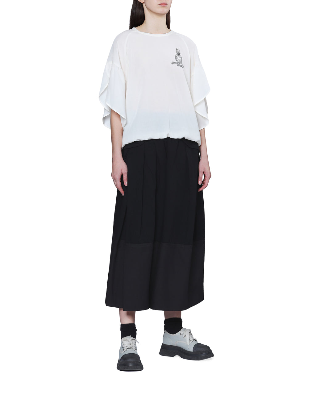 Draped-sleeve top