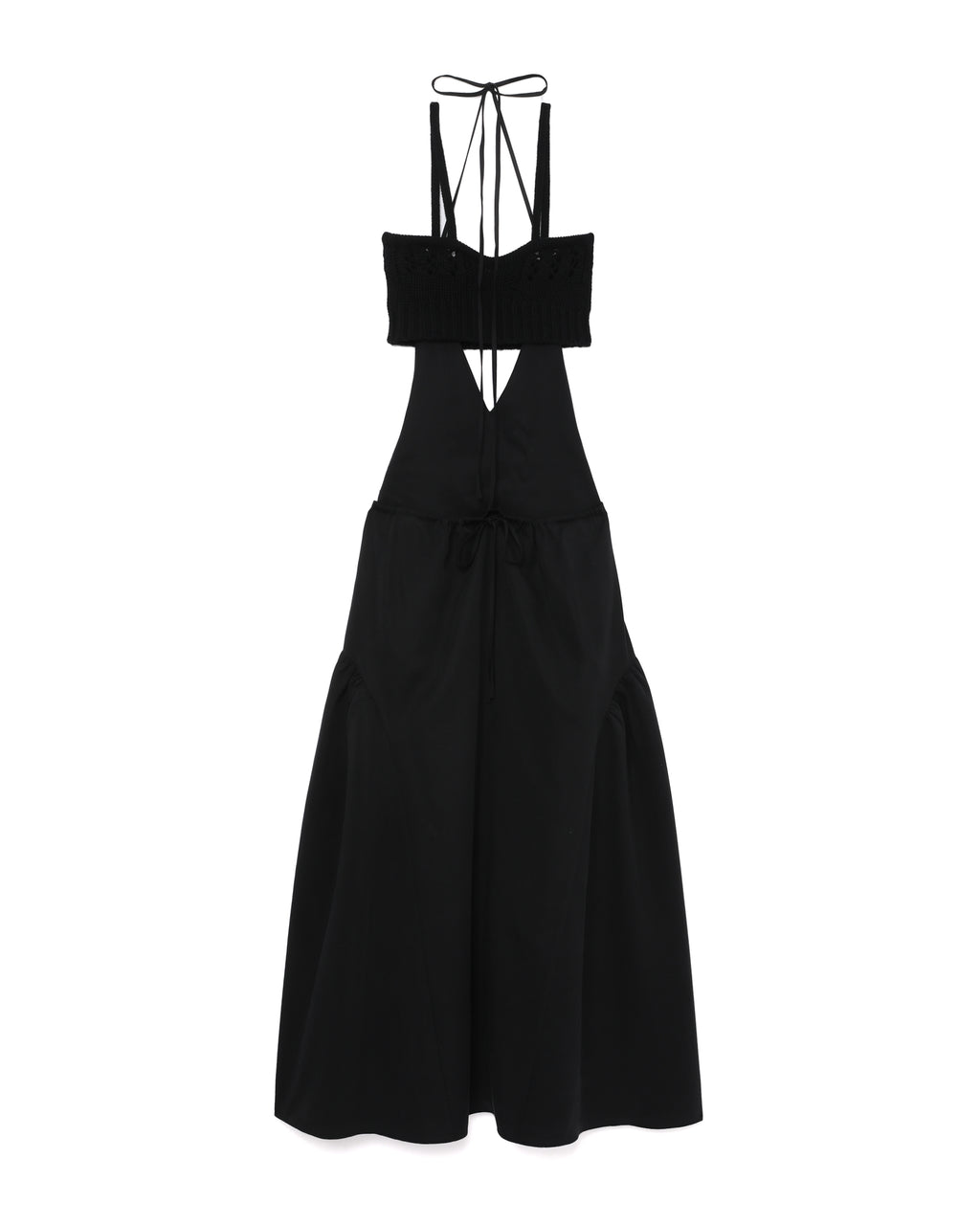 Crochet knitted bra-top layered cut-out halterneck midi dress