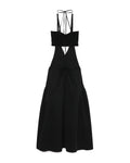 Crochet knitted bra-top layered cut-out halterneck midi dress