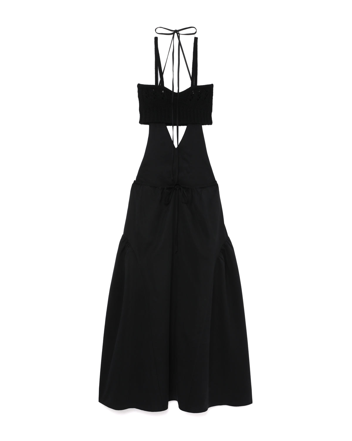 Crochet knitted bra-top layered cut-out halterneck midi dress