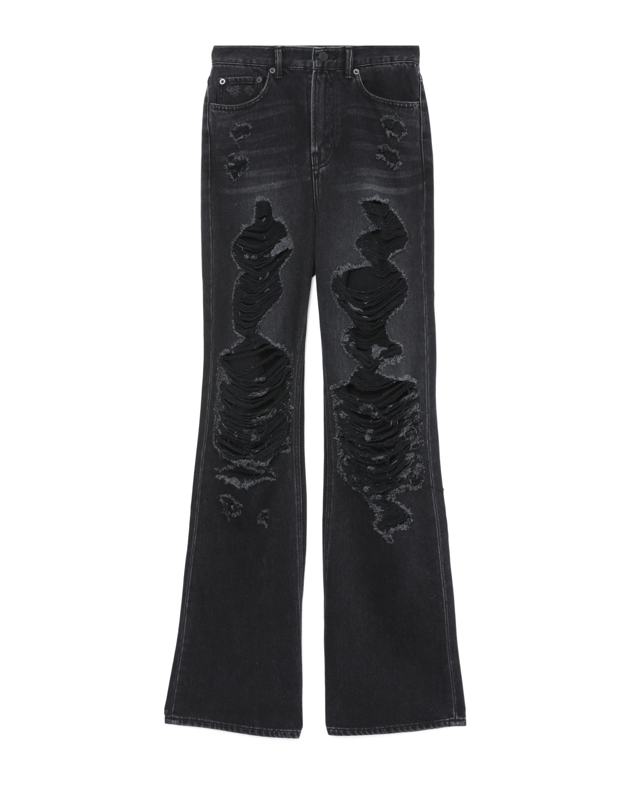 Ripped straight-leg full length jeans