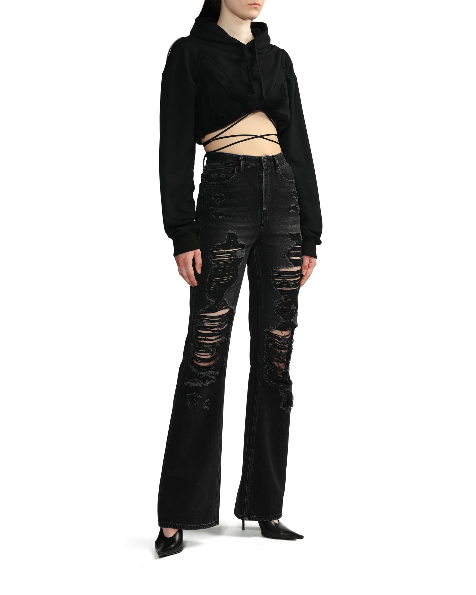 Ripped straight-leg full length jeans