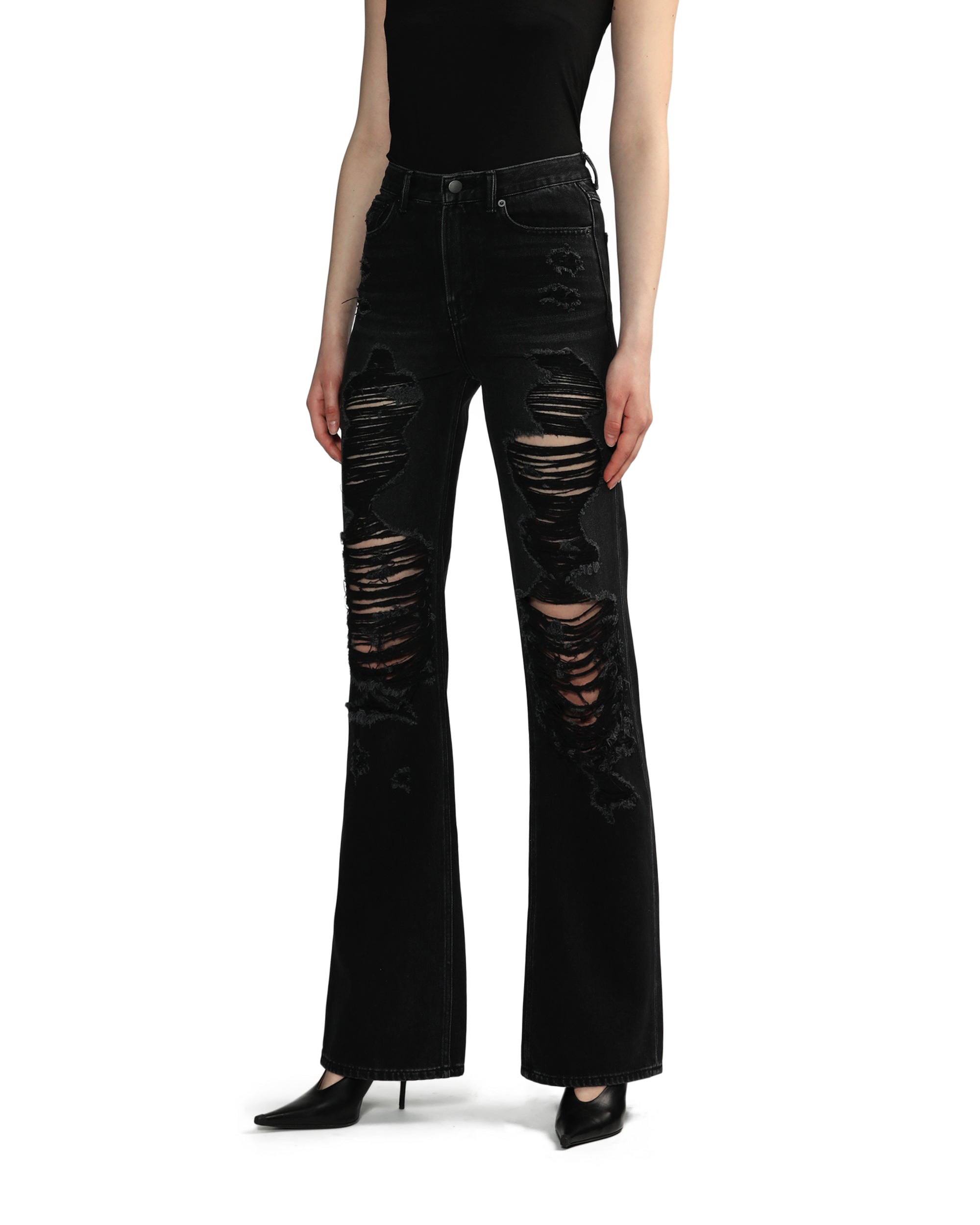 Ripped straight-leg full length jeans