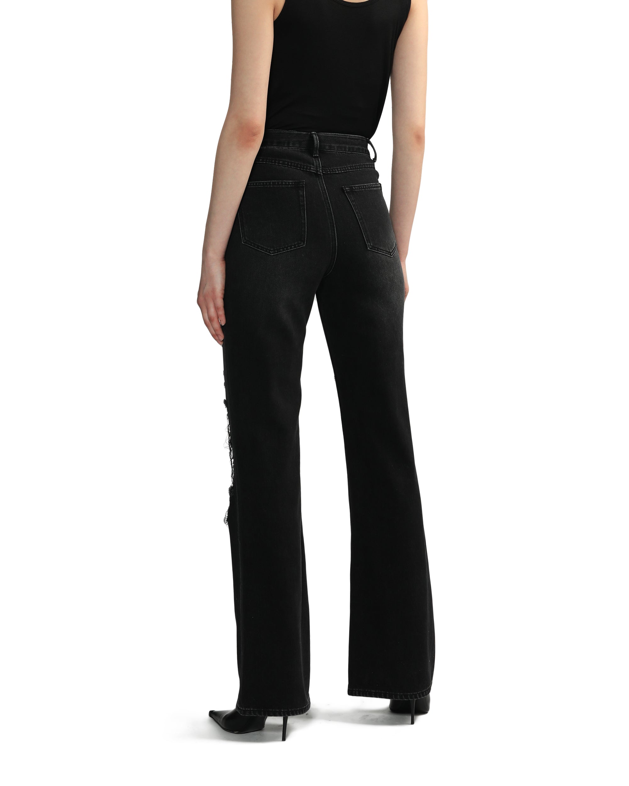 Ripped straight-leg full length jeans