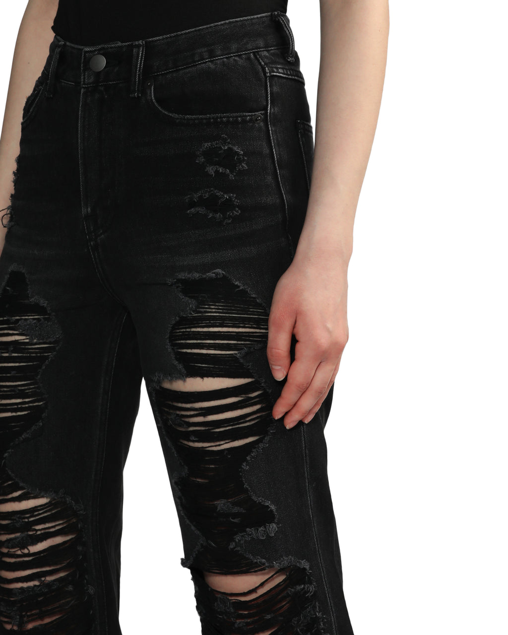 Ripped straight-leg full length jeans