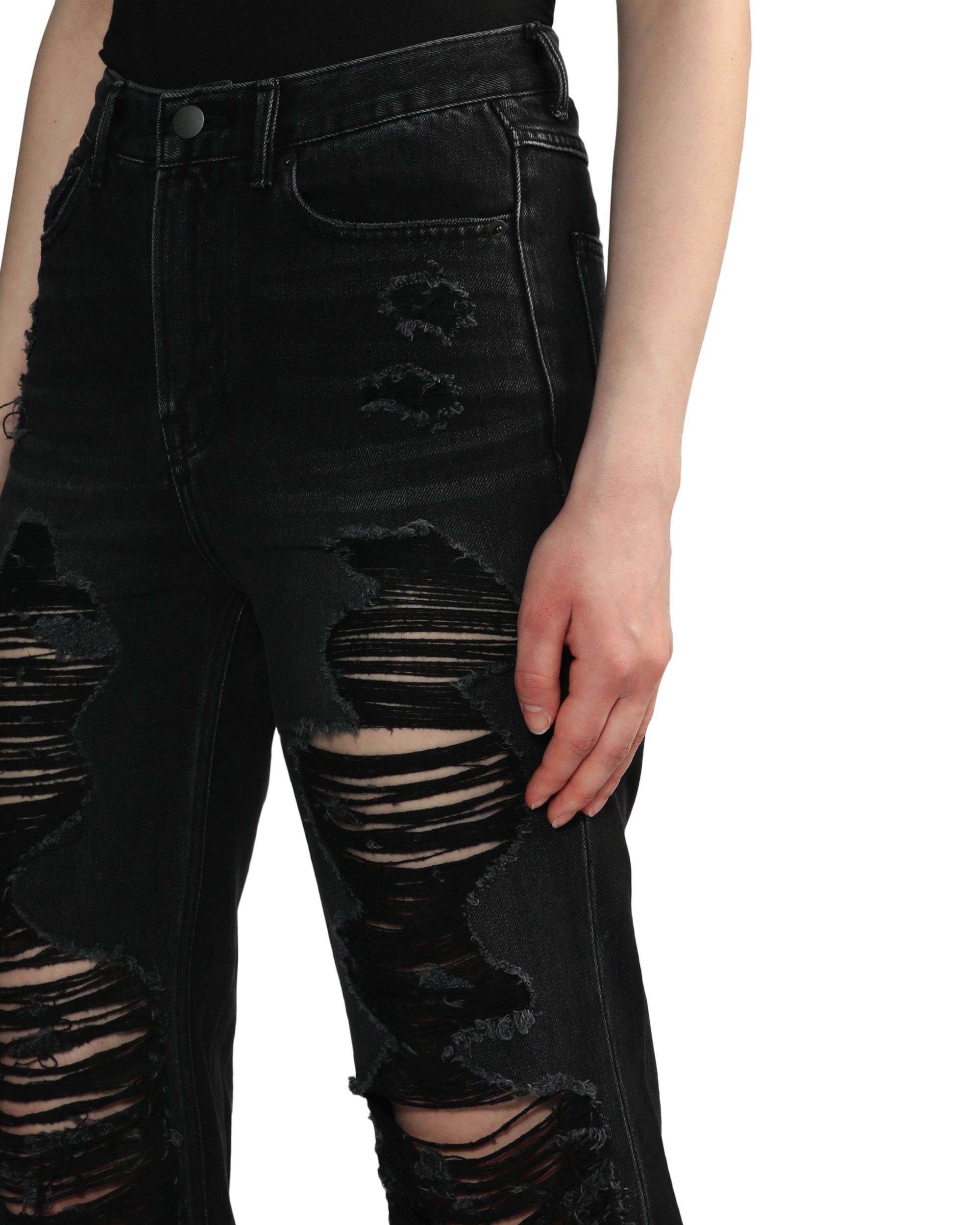 Ripped straight-leg full length jeans