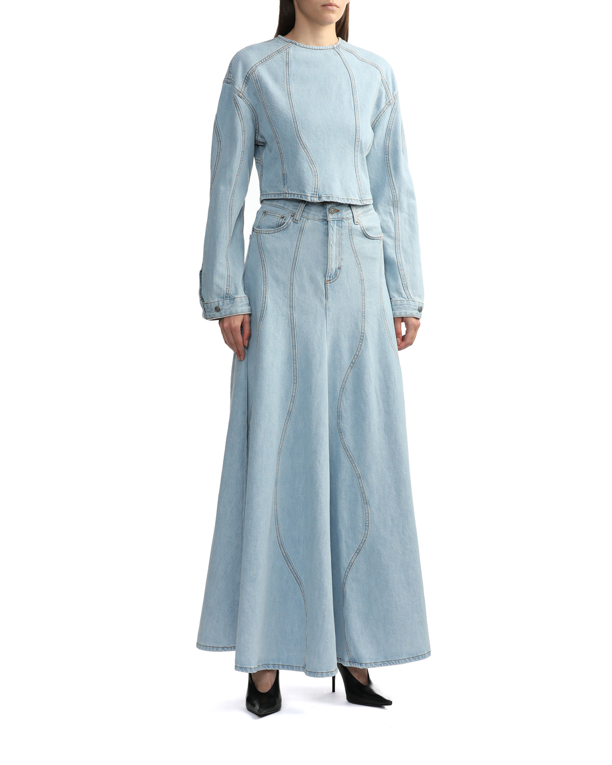 Panelled denim skirt