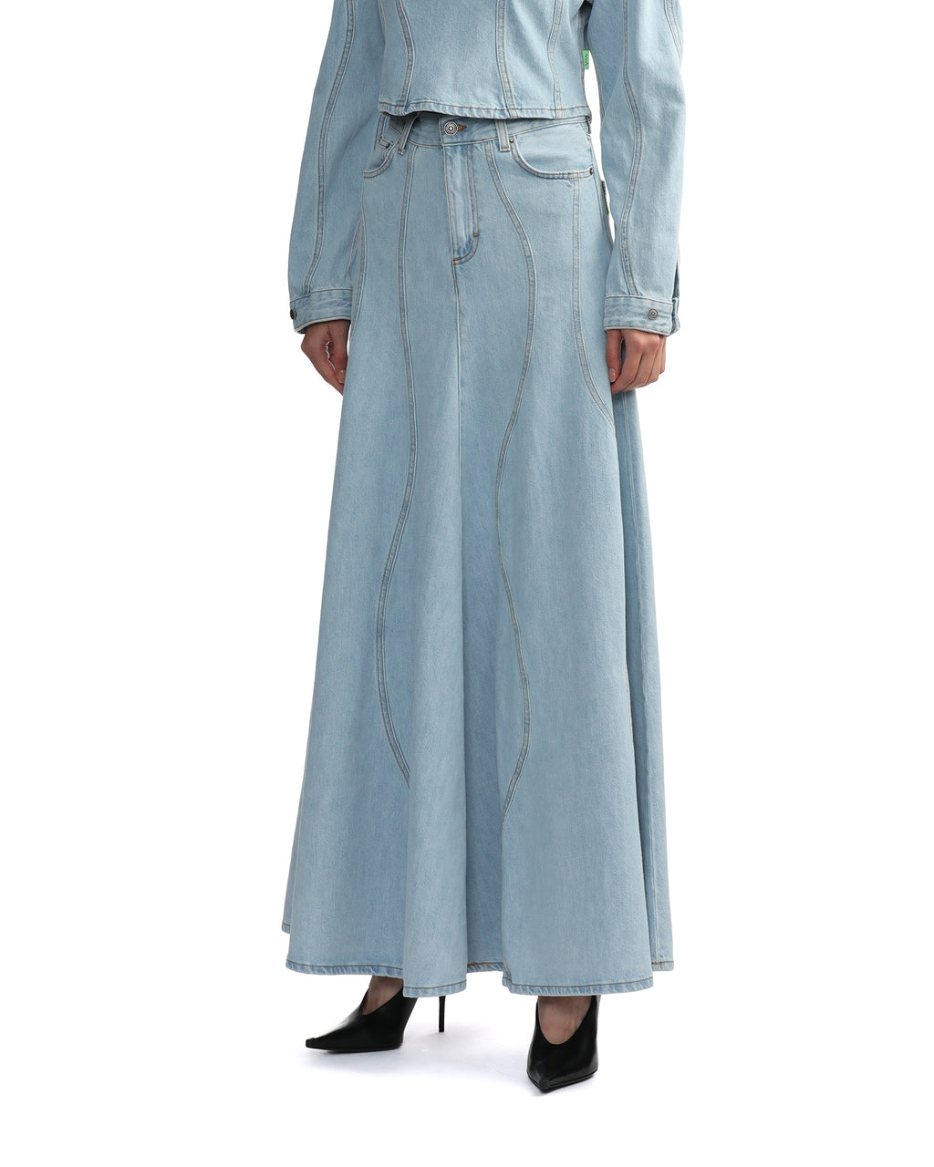 Panelled denim skirt
