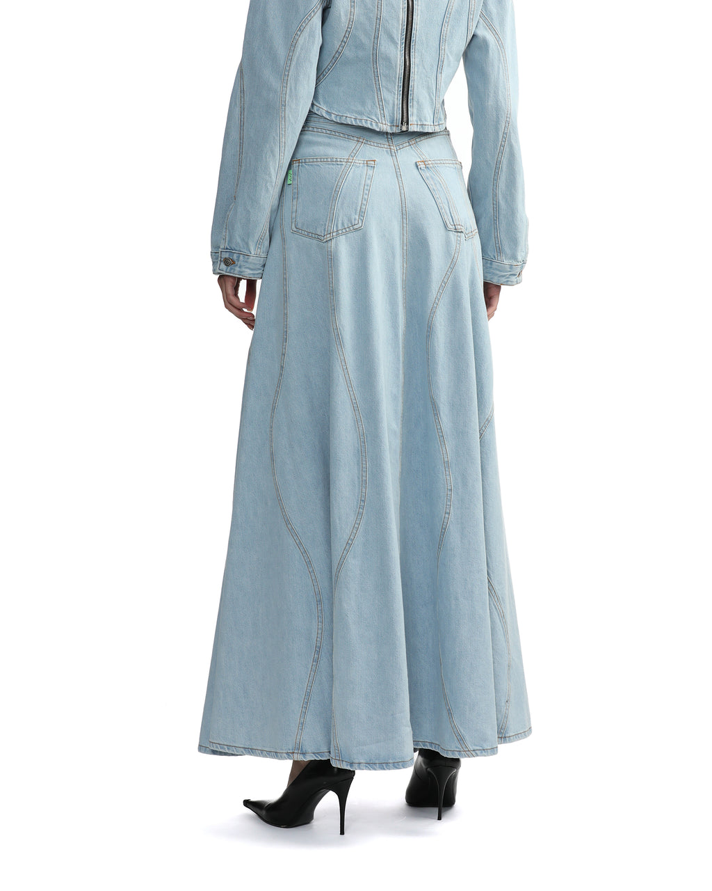 Panelled denim skirt