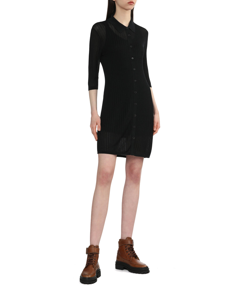 Ribbed knit shirt dress