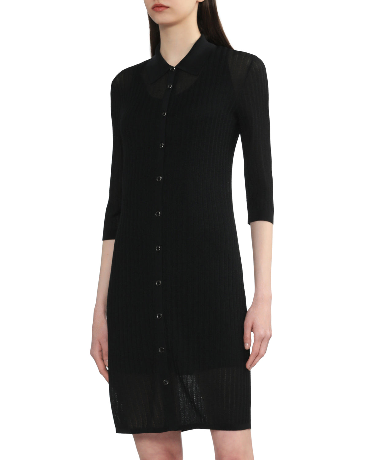 Ribbed knit shirt dress