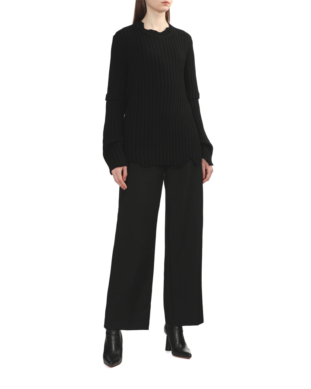 Distressed ribbed sweater