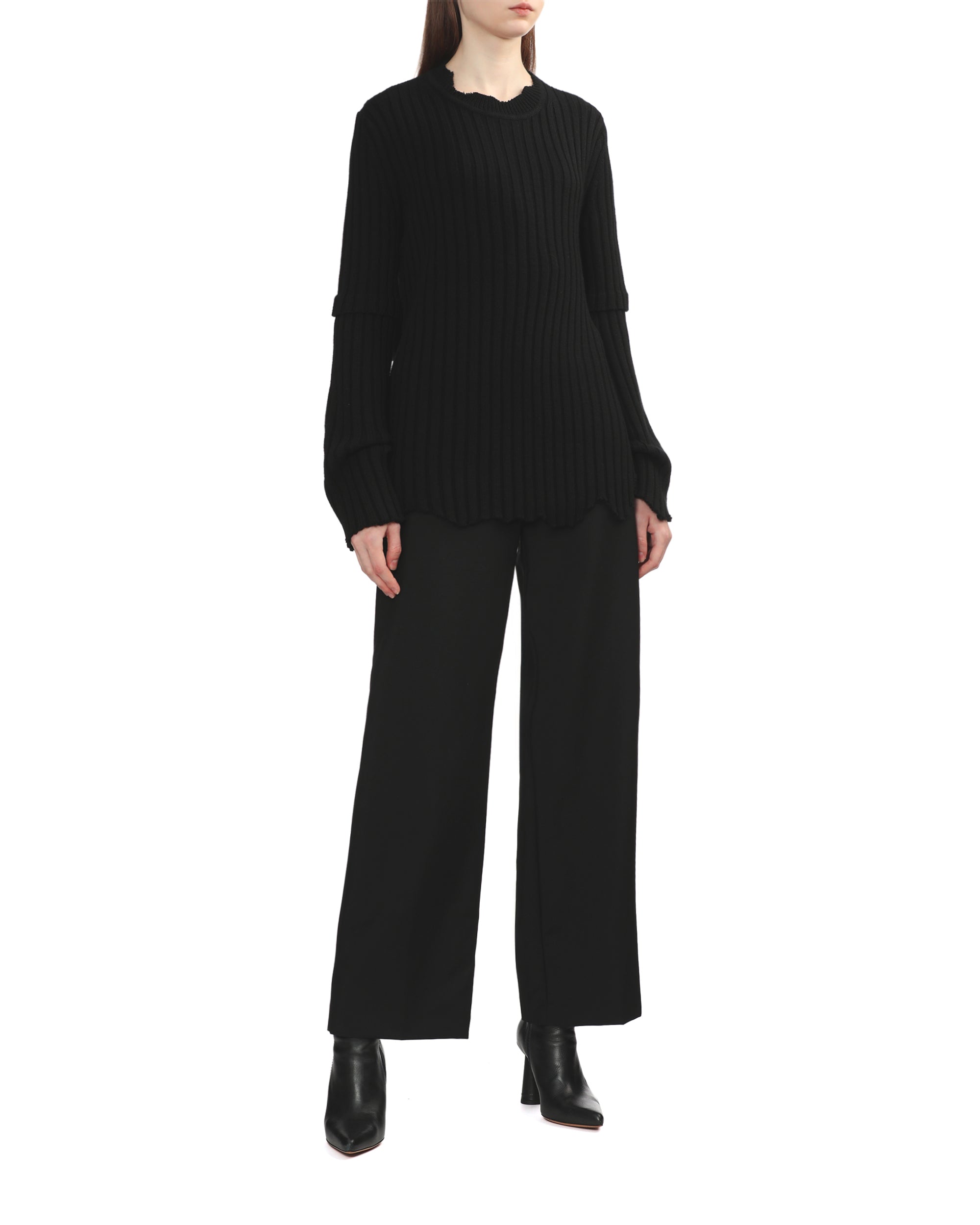 Distressed ribbed sweater