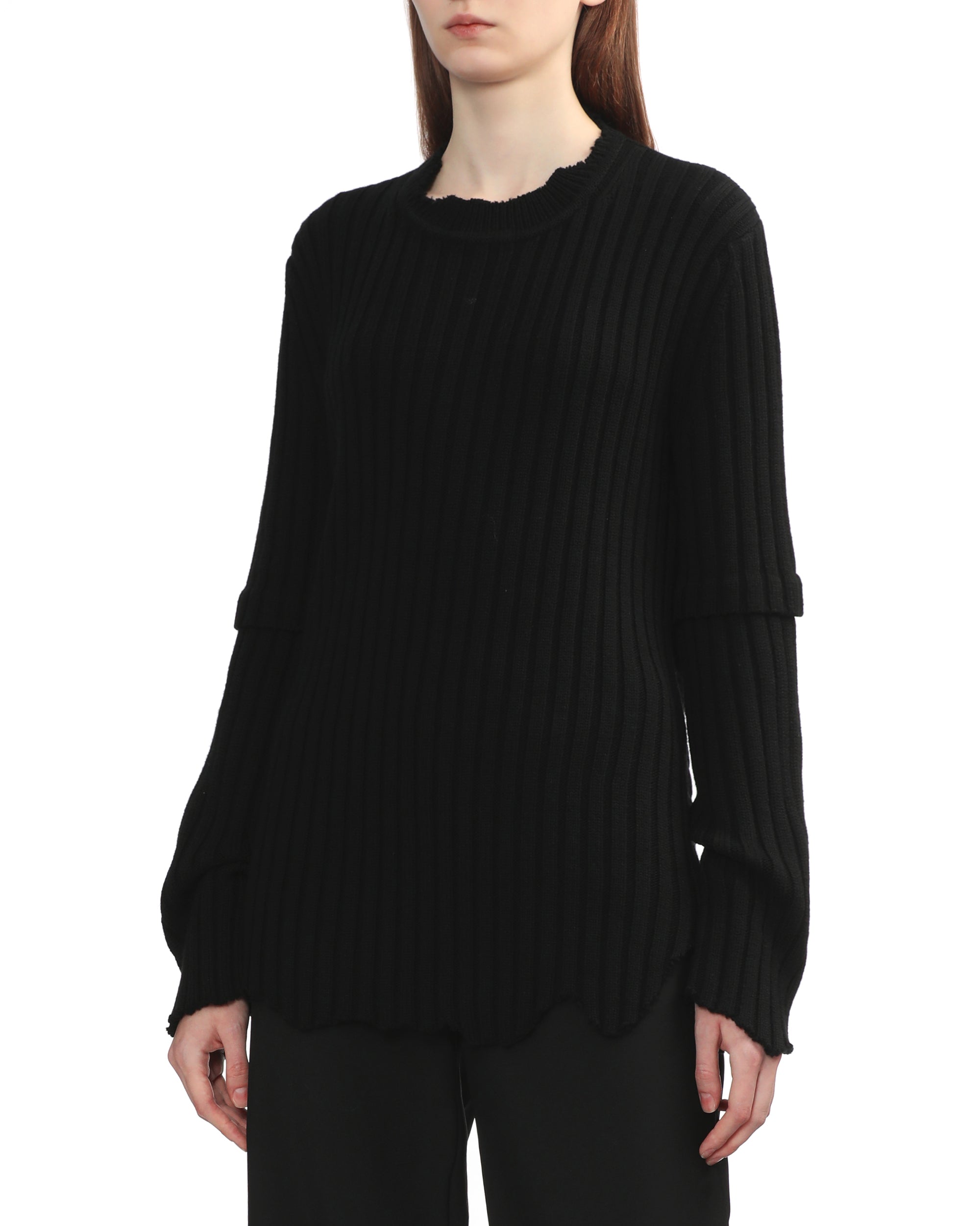 Distressed ribbed sweater