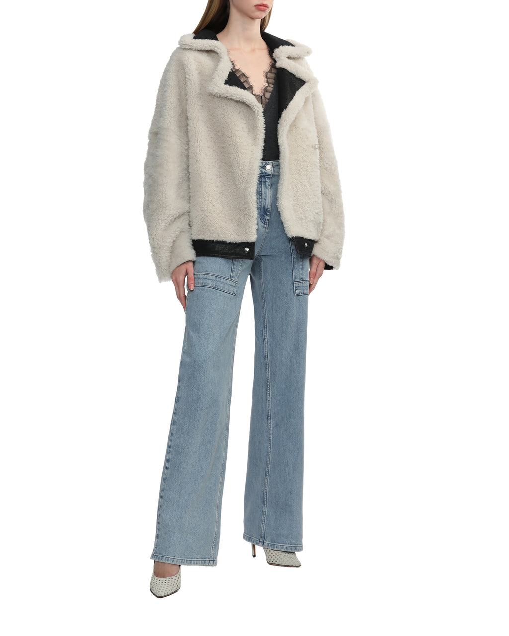 Contrasting trims fur jacket