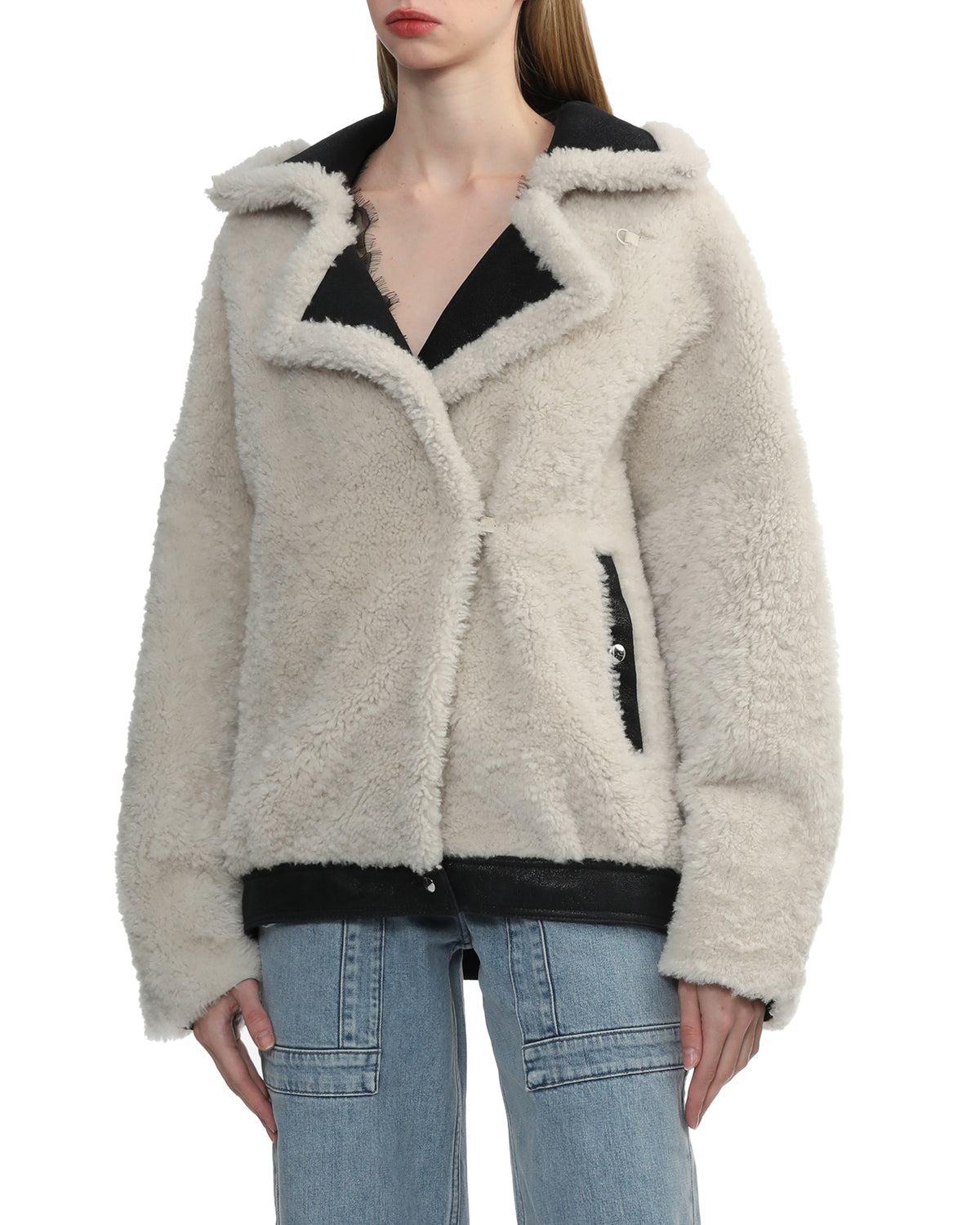Contrasting trims fur jacket