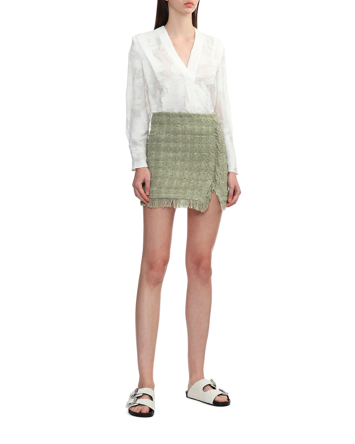 Fringed tweed skirt